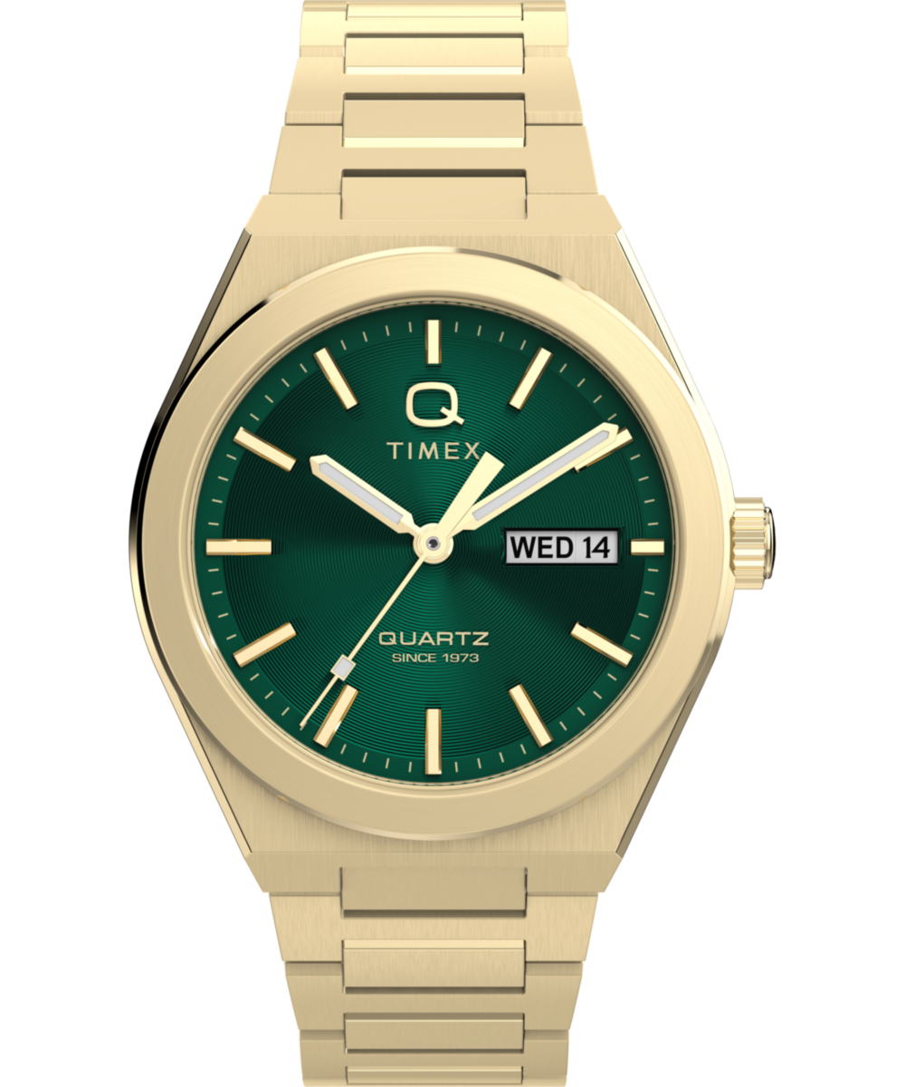 Q Timex® Continental Day and Date 39mm Stainless Steel Bracelet Watch — reference photo 1, demo listing